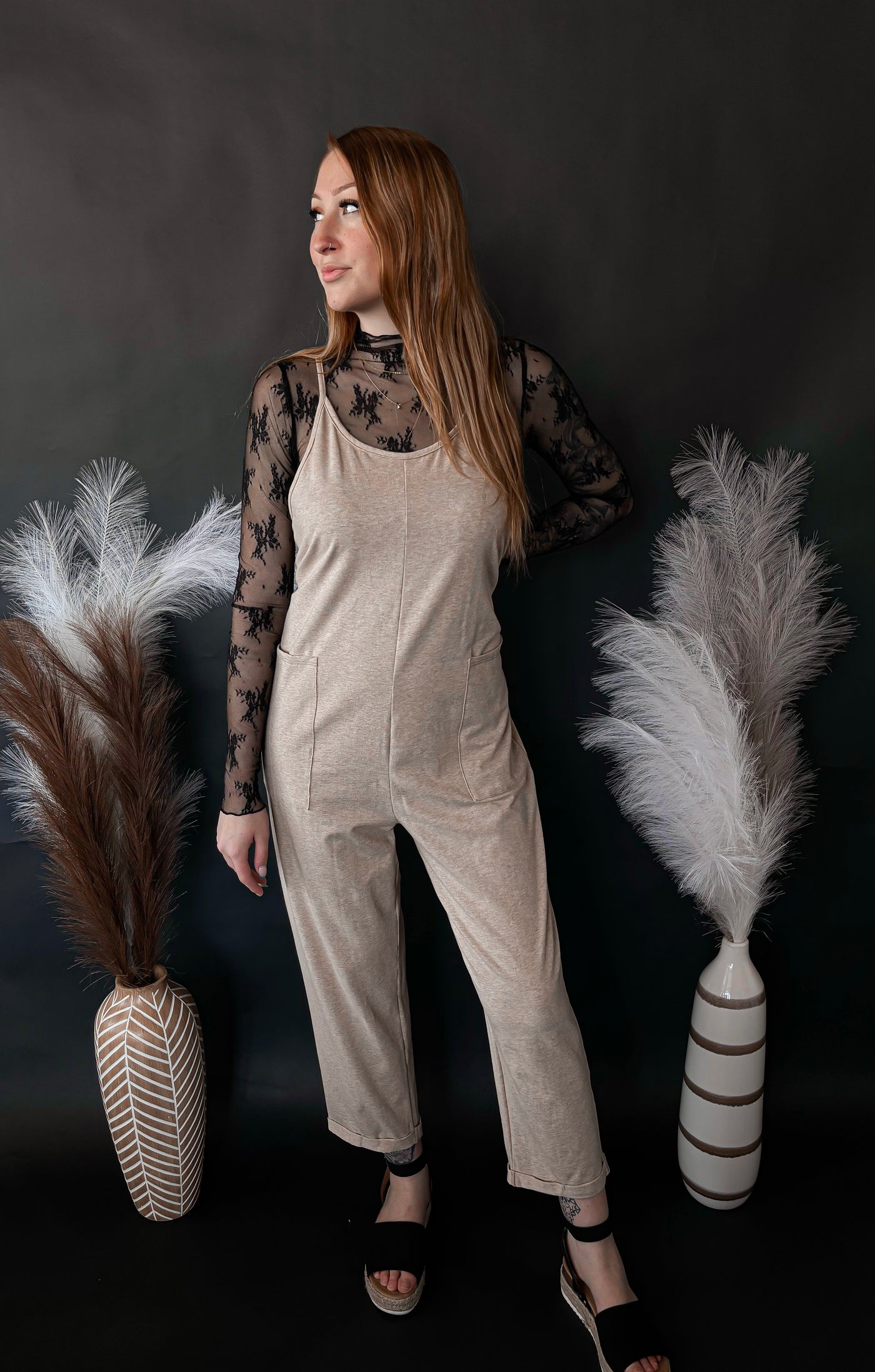 Cotton Relaxed Jumpsuit - Dk Oatmeal