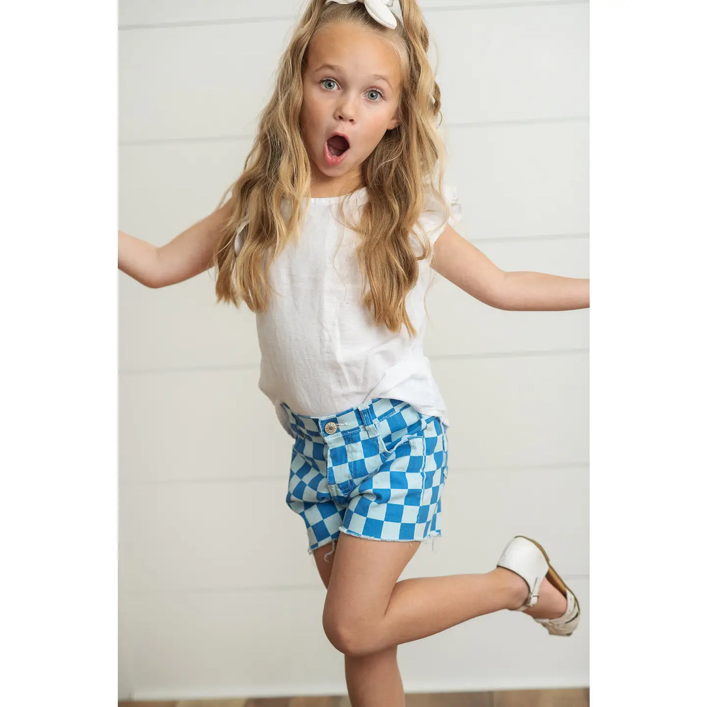 Checkered Blue Denim Jean Shorts
