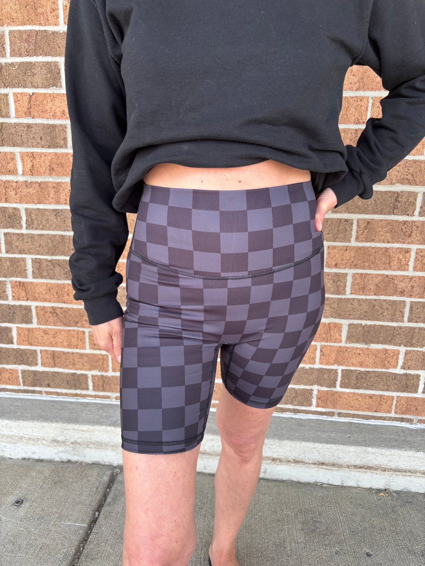 Checkered Biker Shorts - Black