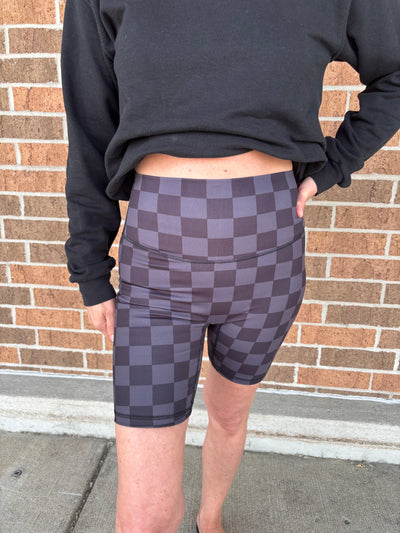 Checkered Biker Shorts - Black