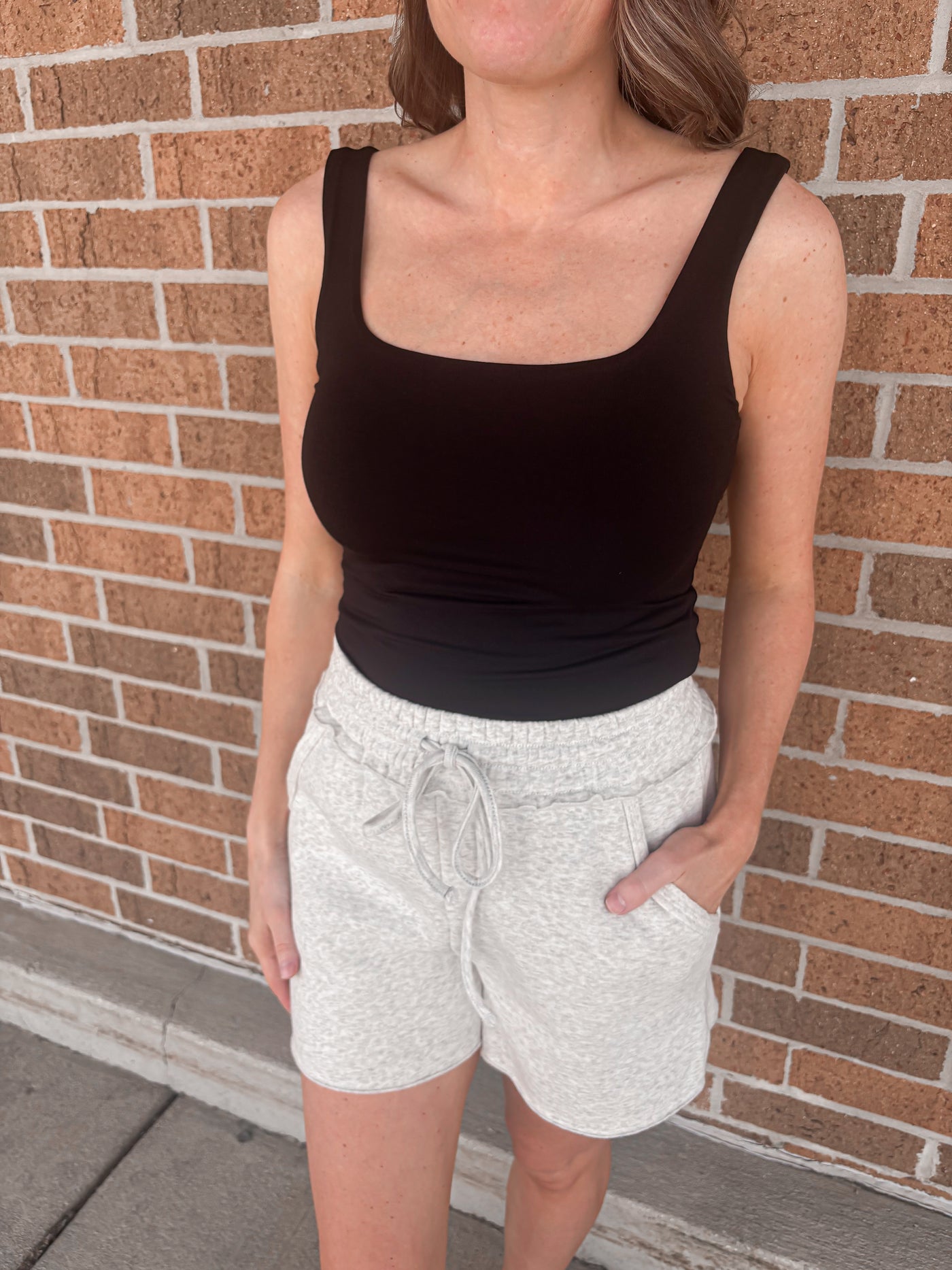 Double Layer Square Neck Tank Top - Black