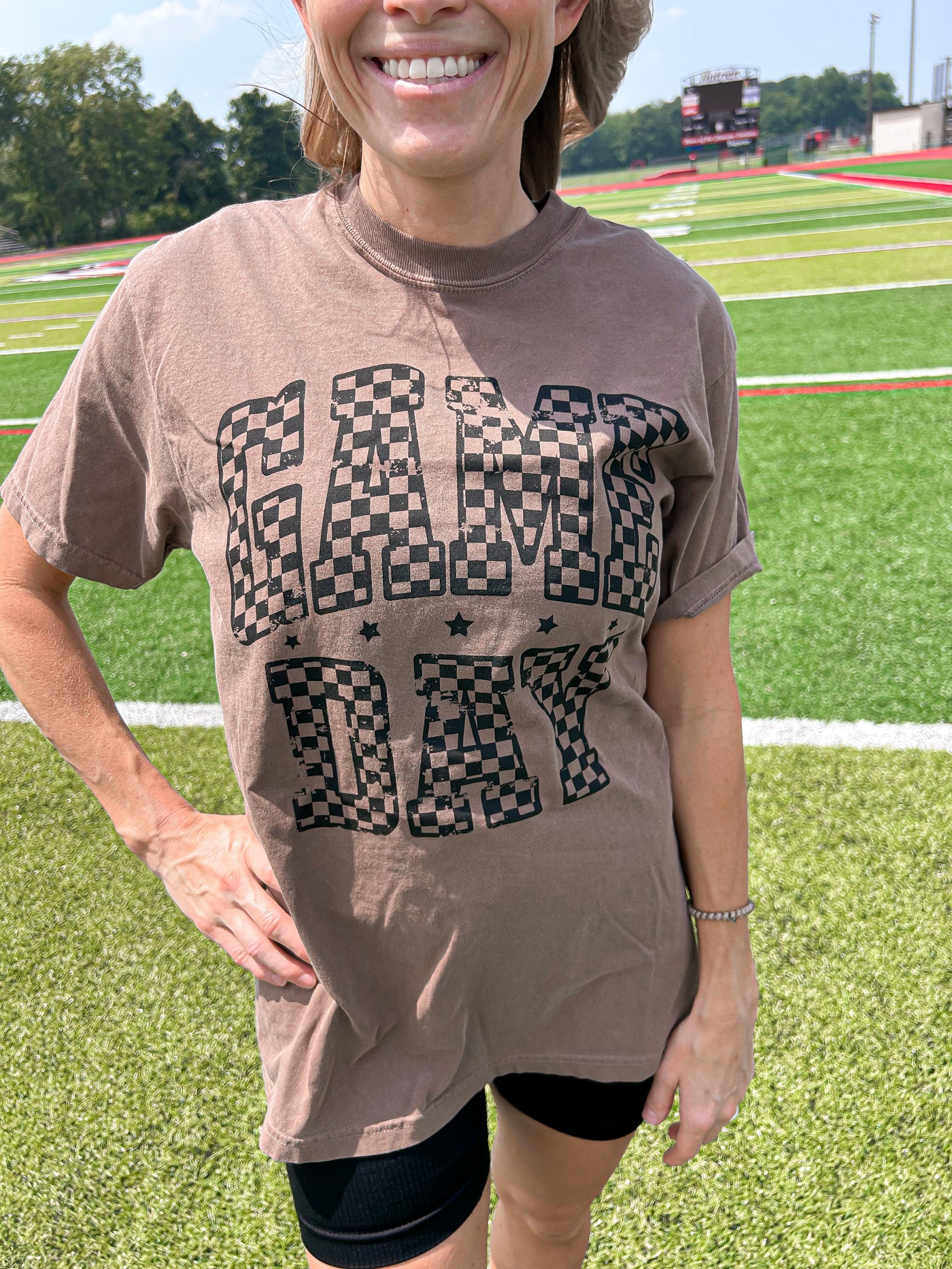 Game Day Checkered Tee - Espresso