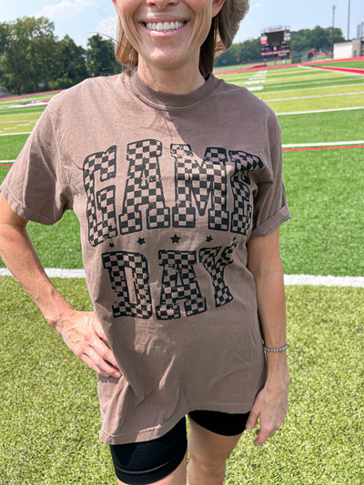 Game Day Checkered Tee - Espresso