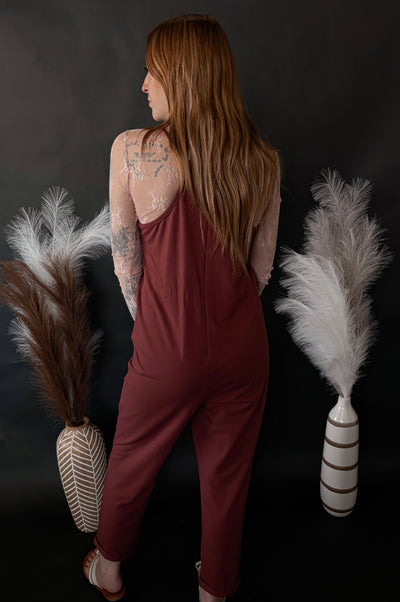Cotton Relaxed Jumpsuit - Deep Berry