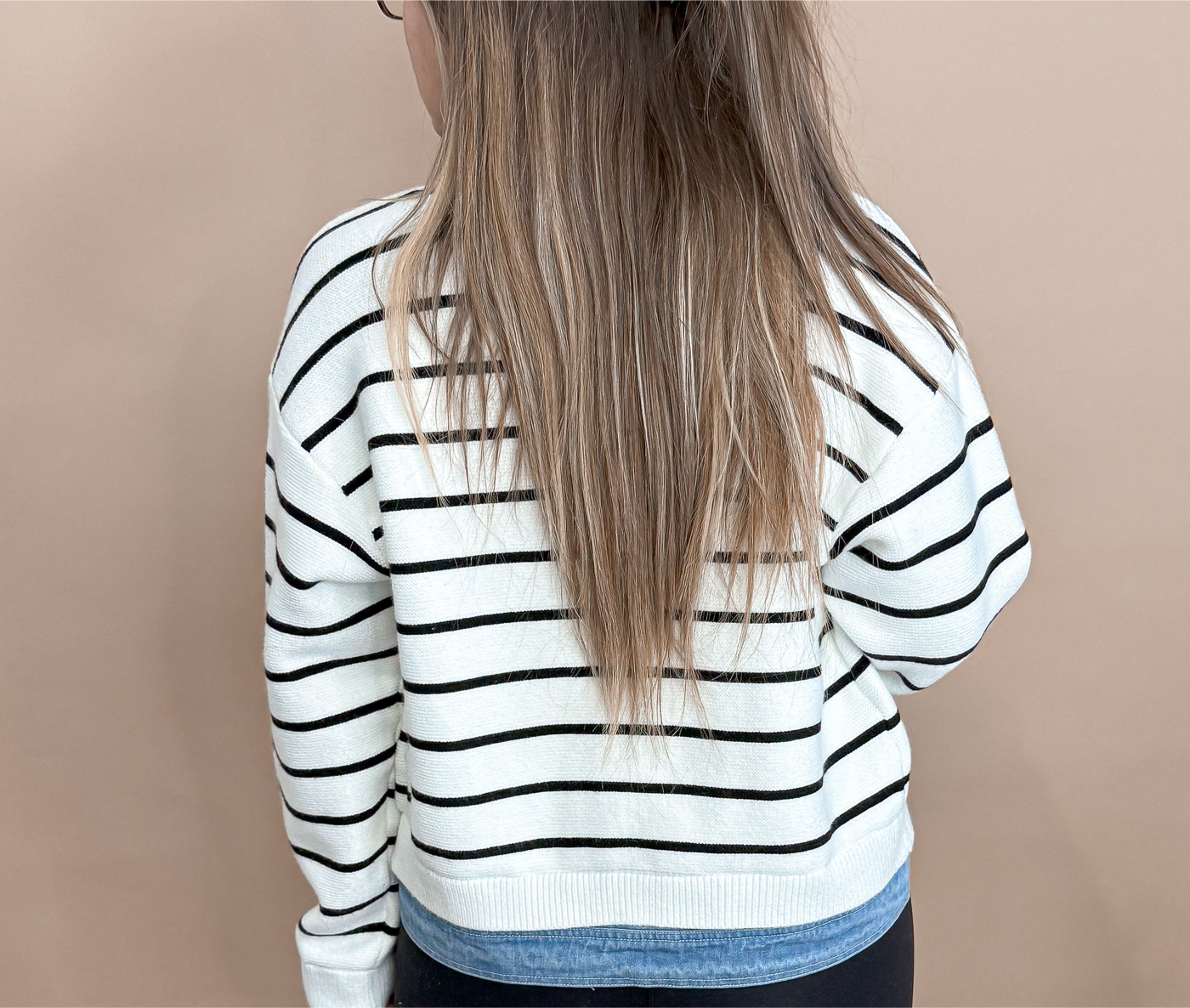 Stripe Knit Denim Cardigan