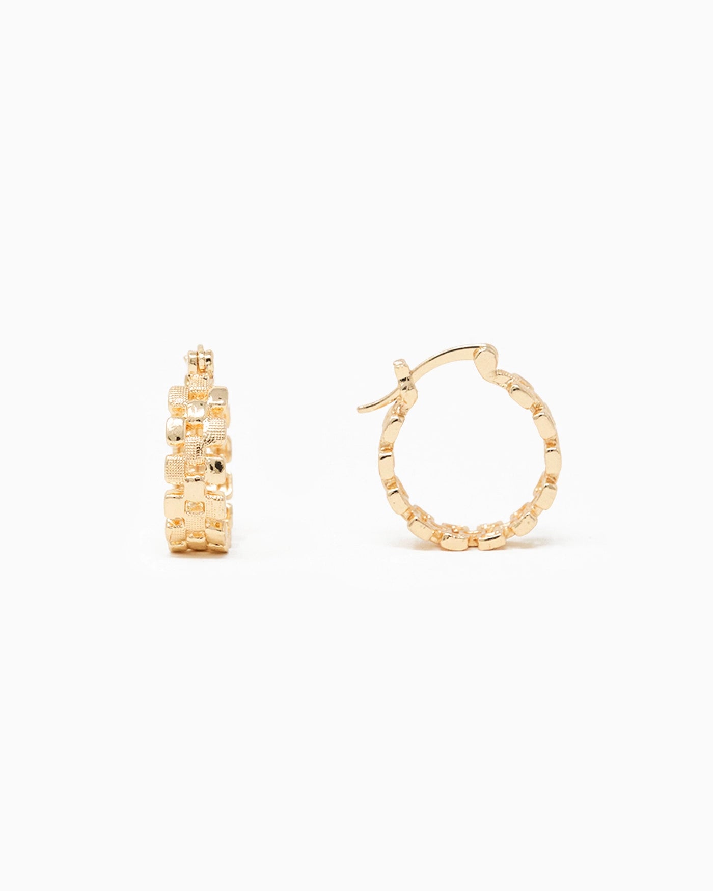 Checkered Hoop Earrings - Gold