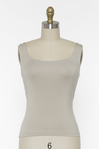 Double Layer Square Neck Tank Top - Fog