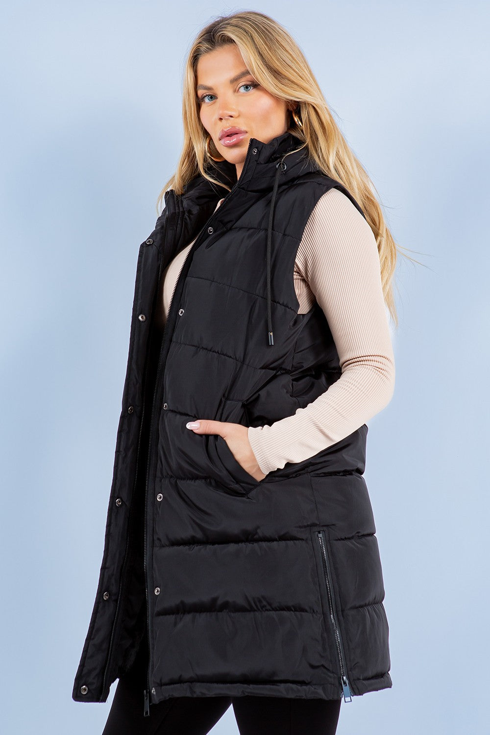 Long Puffer Vest - Black