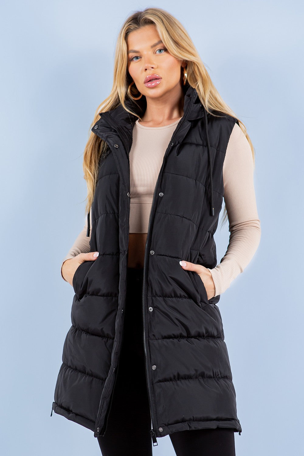 Long Puffer Vest - Black