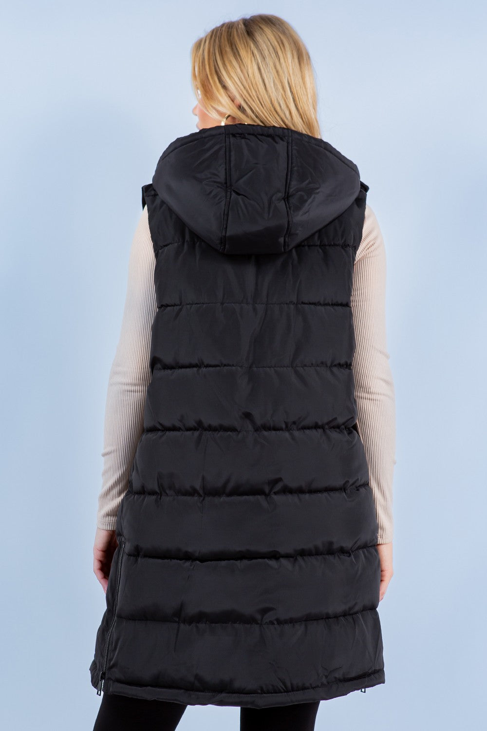 Long Puffer Vest - Black