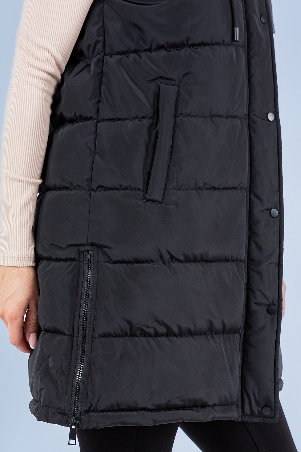 Long Puffer Vest - Black