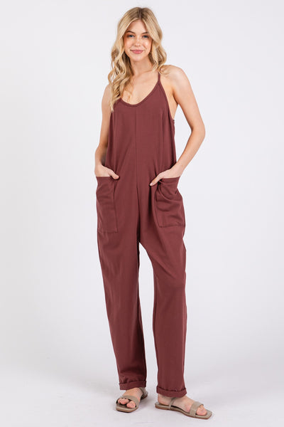 Cotton Relaxed Jumpsuit - Deep Berry