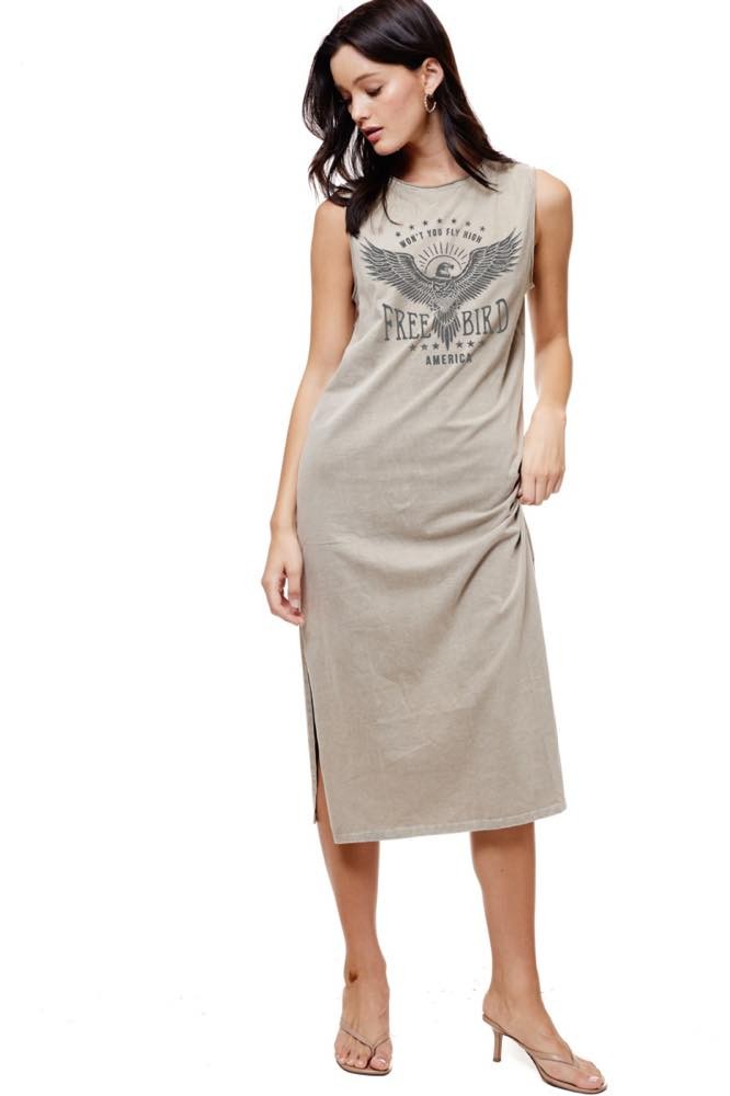 Free Bird Vintage Graphic Dress - Taupe
