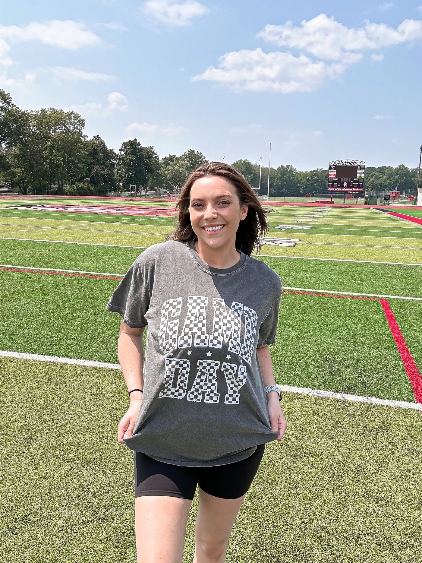 Game Day Checkered Tee - Pepper