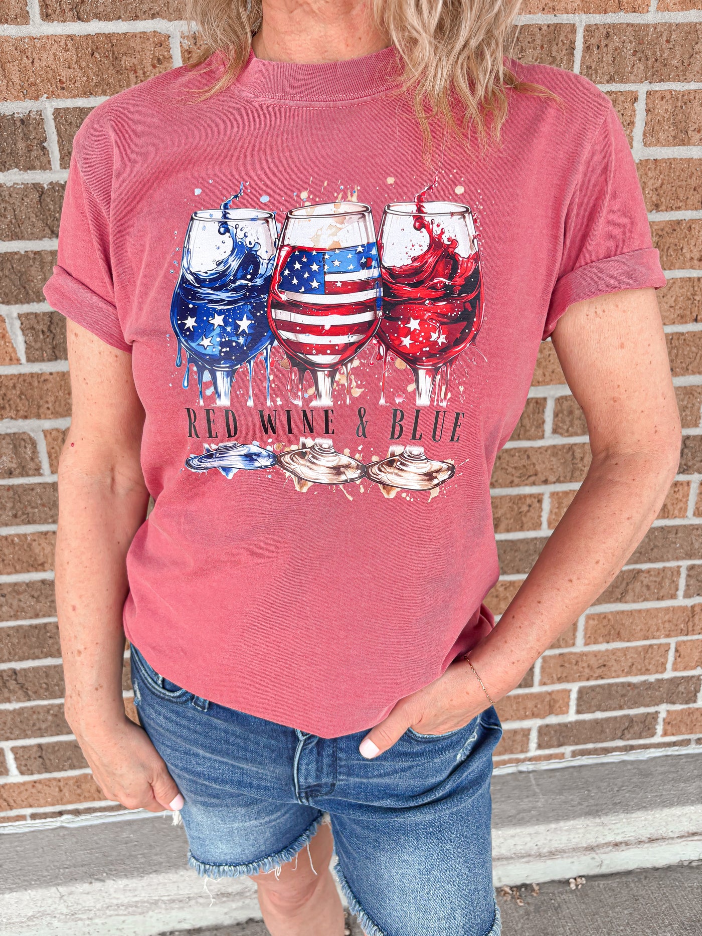 Red Wine & Blue Graphic Tee-Chili Red - FINAL SALE