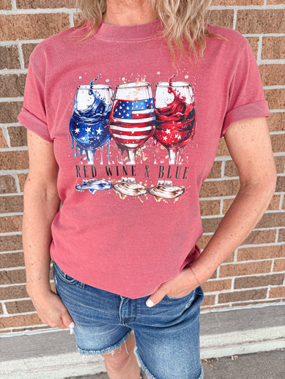 Red Wine & Blue Graphic Tee-Chili Red - FINAL SALE