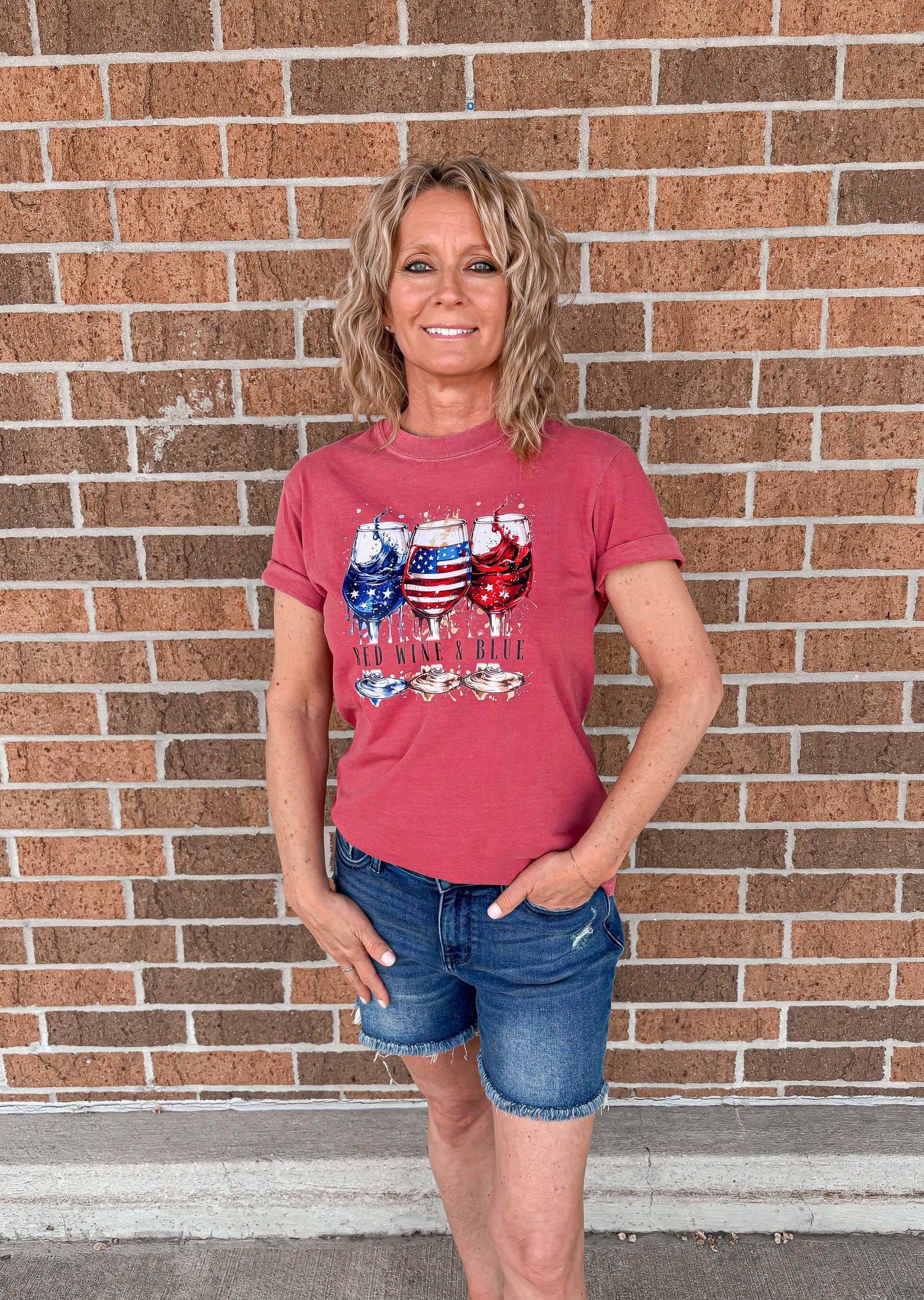 Red Wine & Blue Graphic Tee-Chili Red - FINAL SALE
