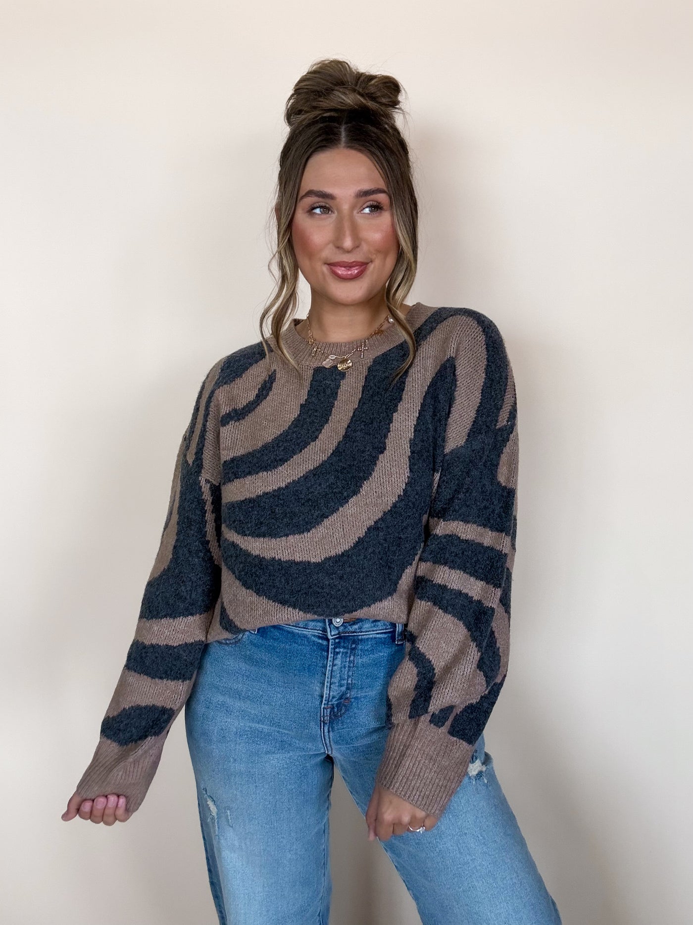 Zebra Print Knit Sweater