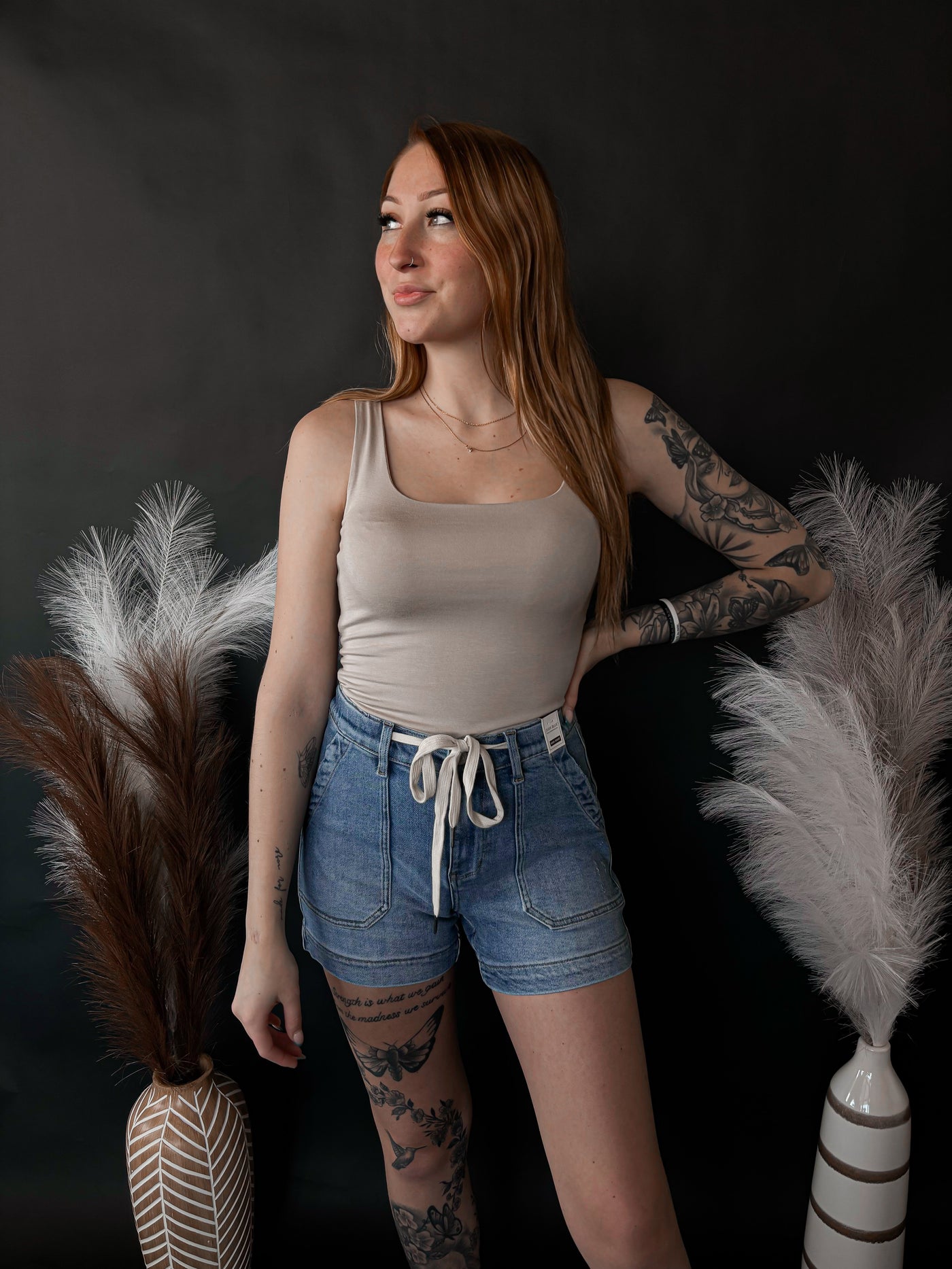 Double Layer Square Neck Tank Top - Fog
