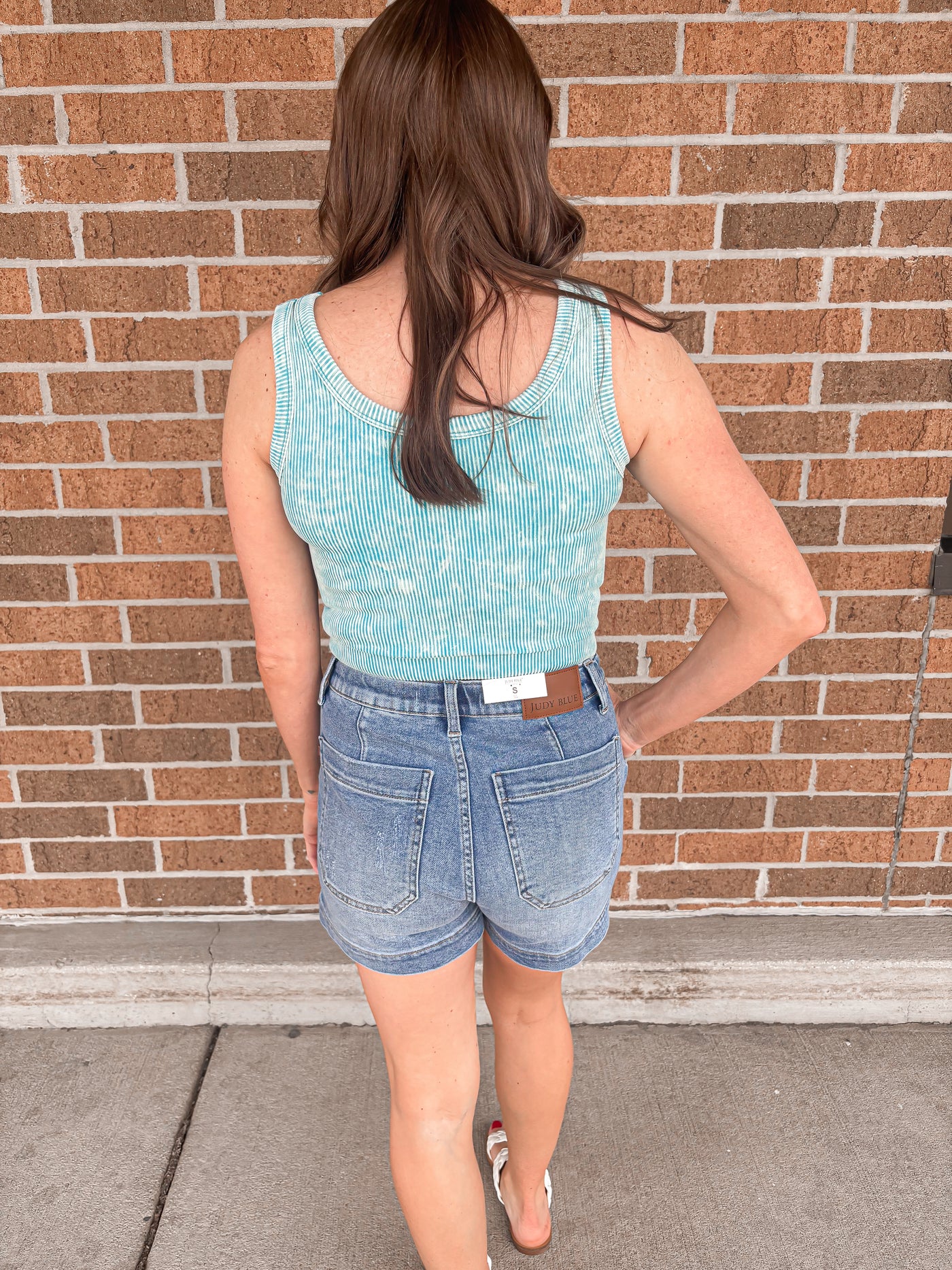 Stone Washed Ribbed Tank - Ice Blue