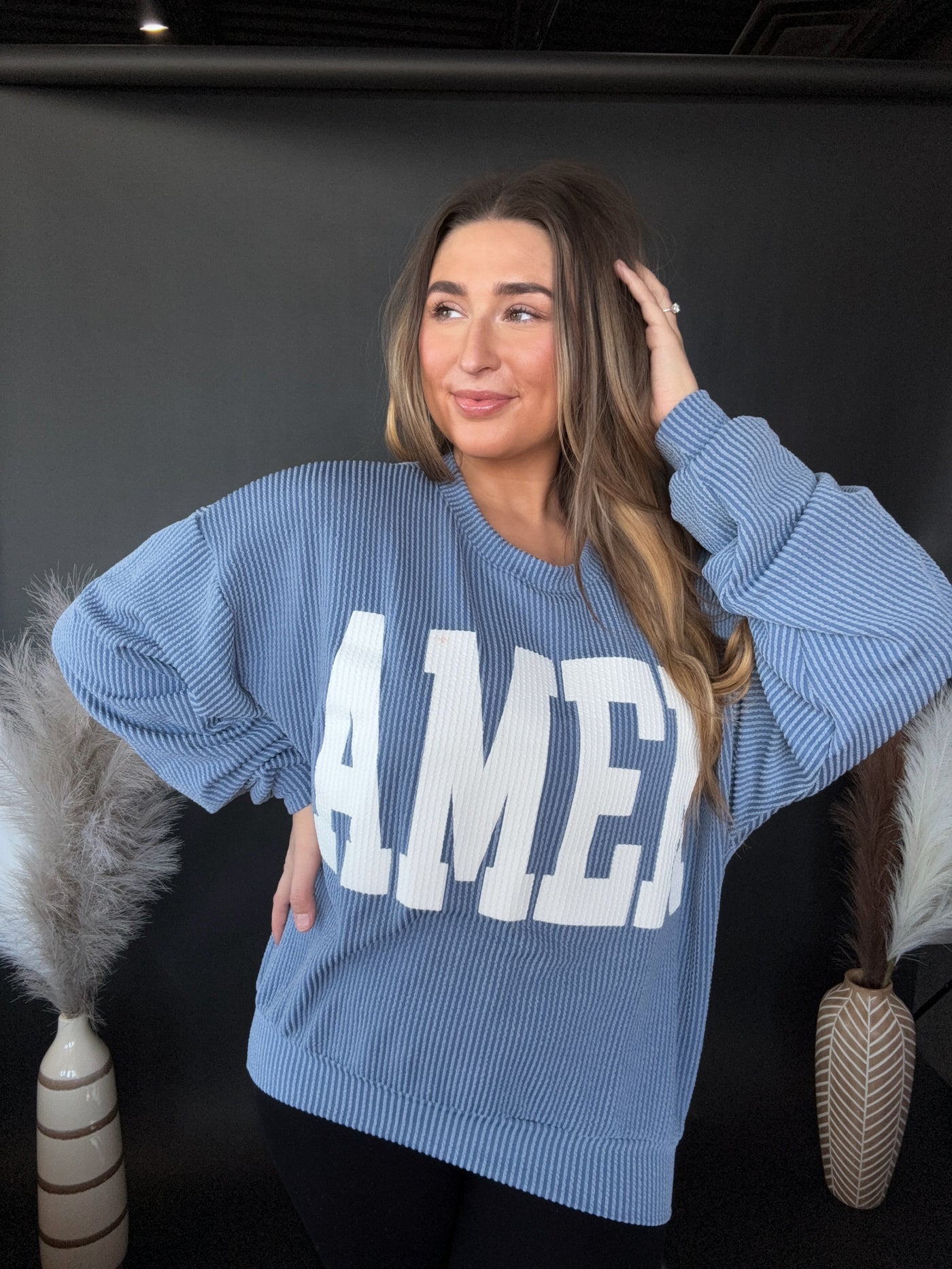 "Amen" Oversized Ribbed Crewneck