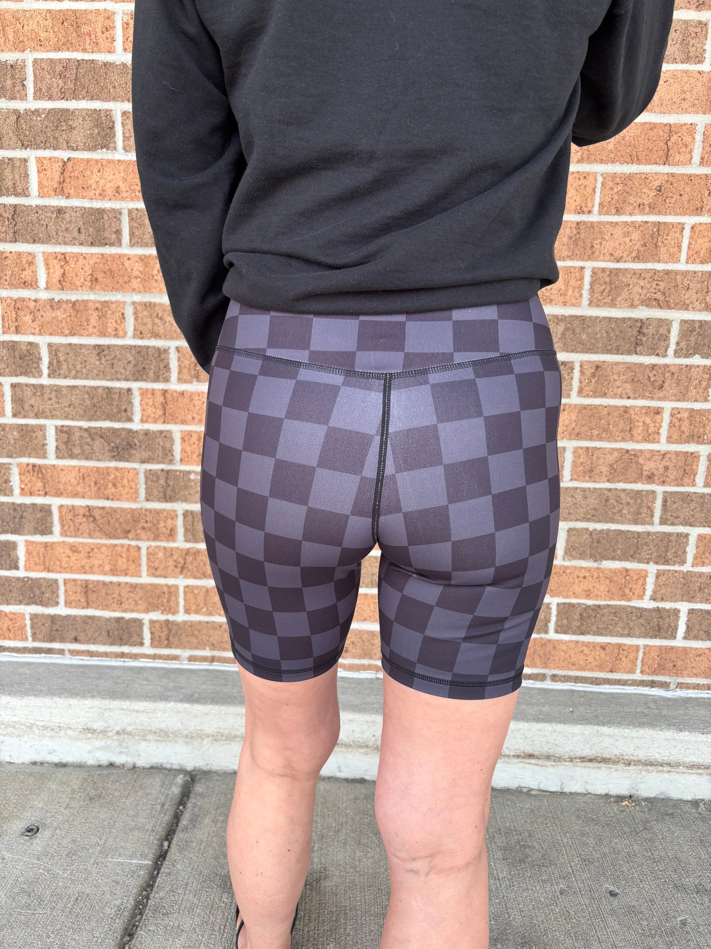 Checkered Biker Shorts - Black