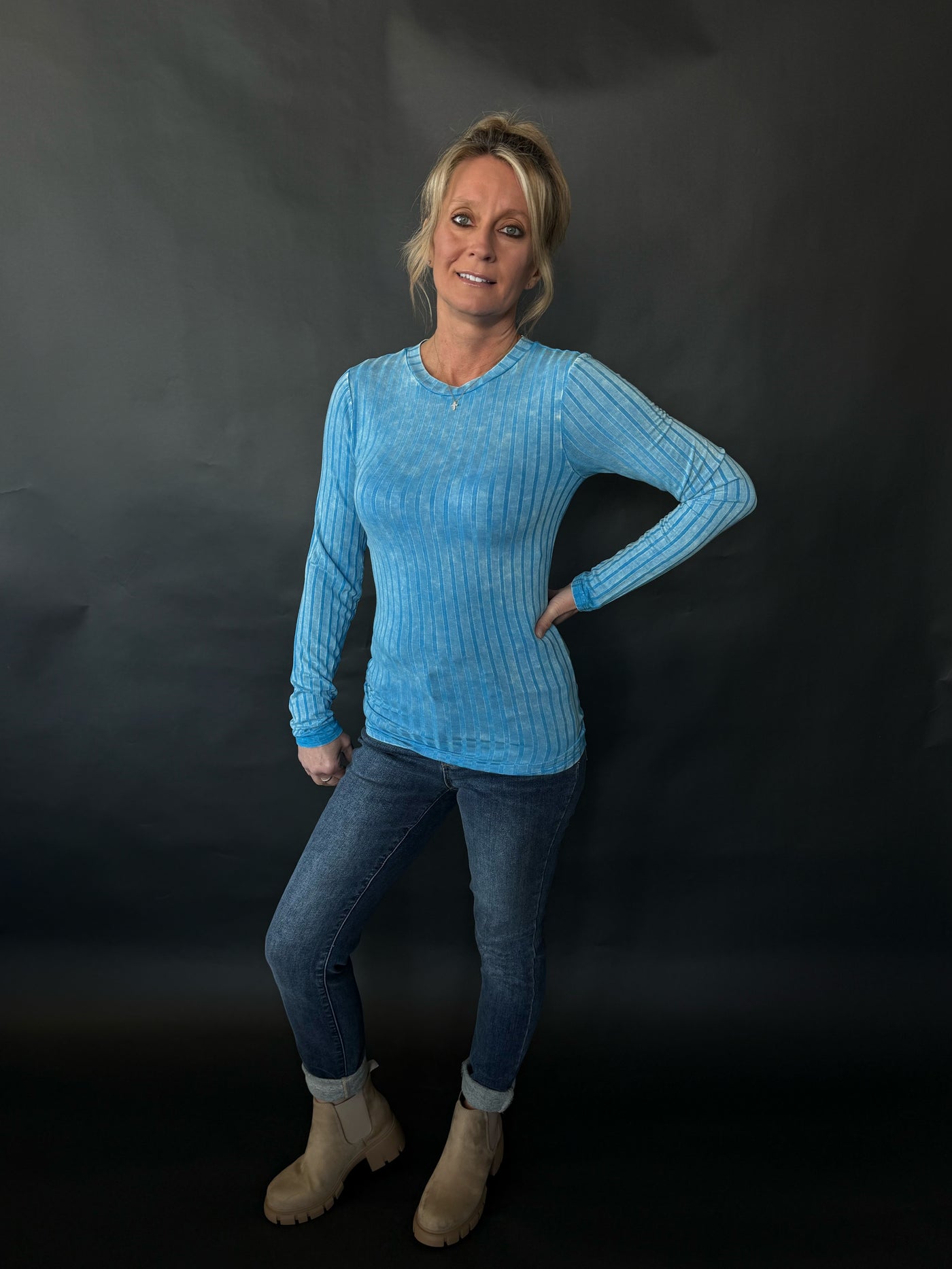 Katie Tight Fitted Top - Deep Sky