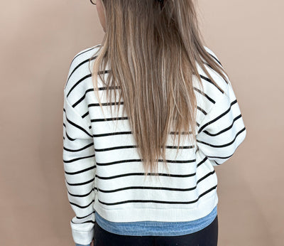 Stripe Knit Denim Cardigan