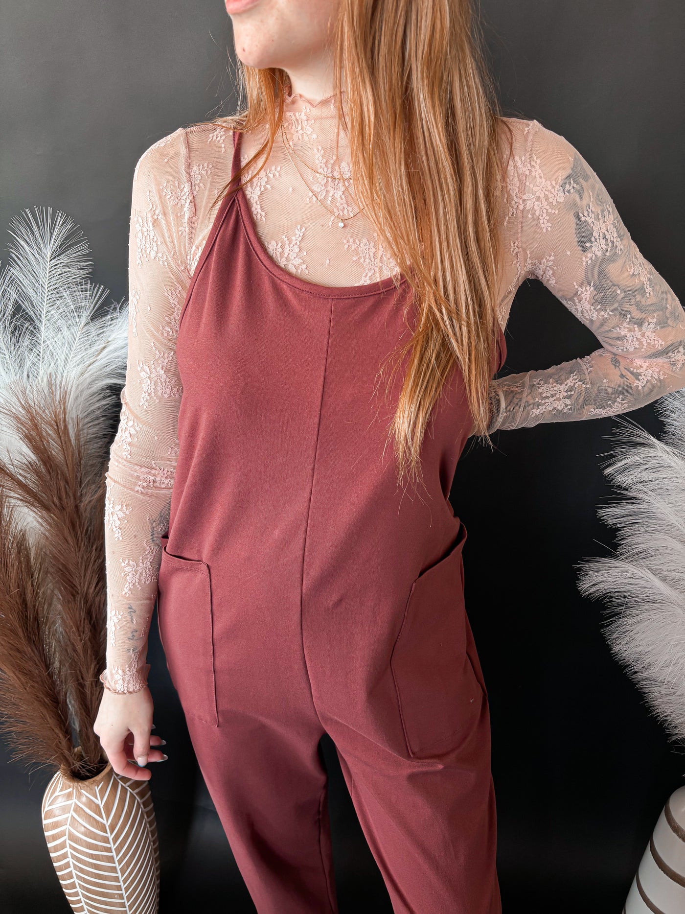 Cotton Relaxed Jumpsuit - Deep Berry