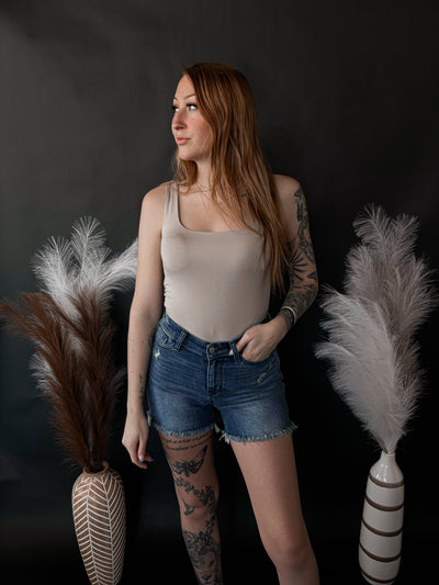 Double Layer Square Neck Tank Top - Fog