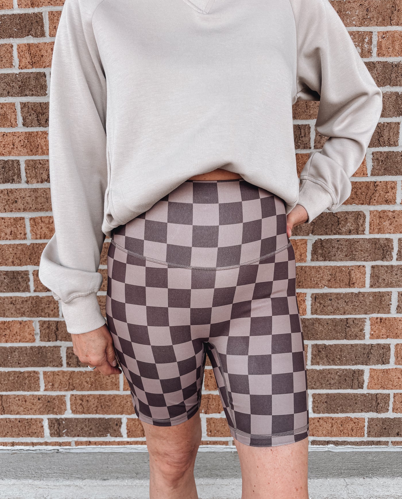 Checkered Biker Shorts - Chocolate
