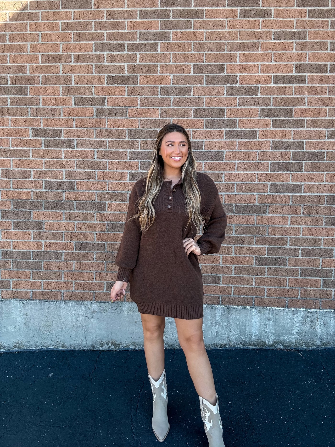 Half Button Coffee Bean Sweater Dress