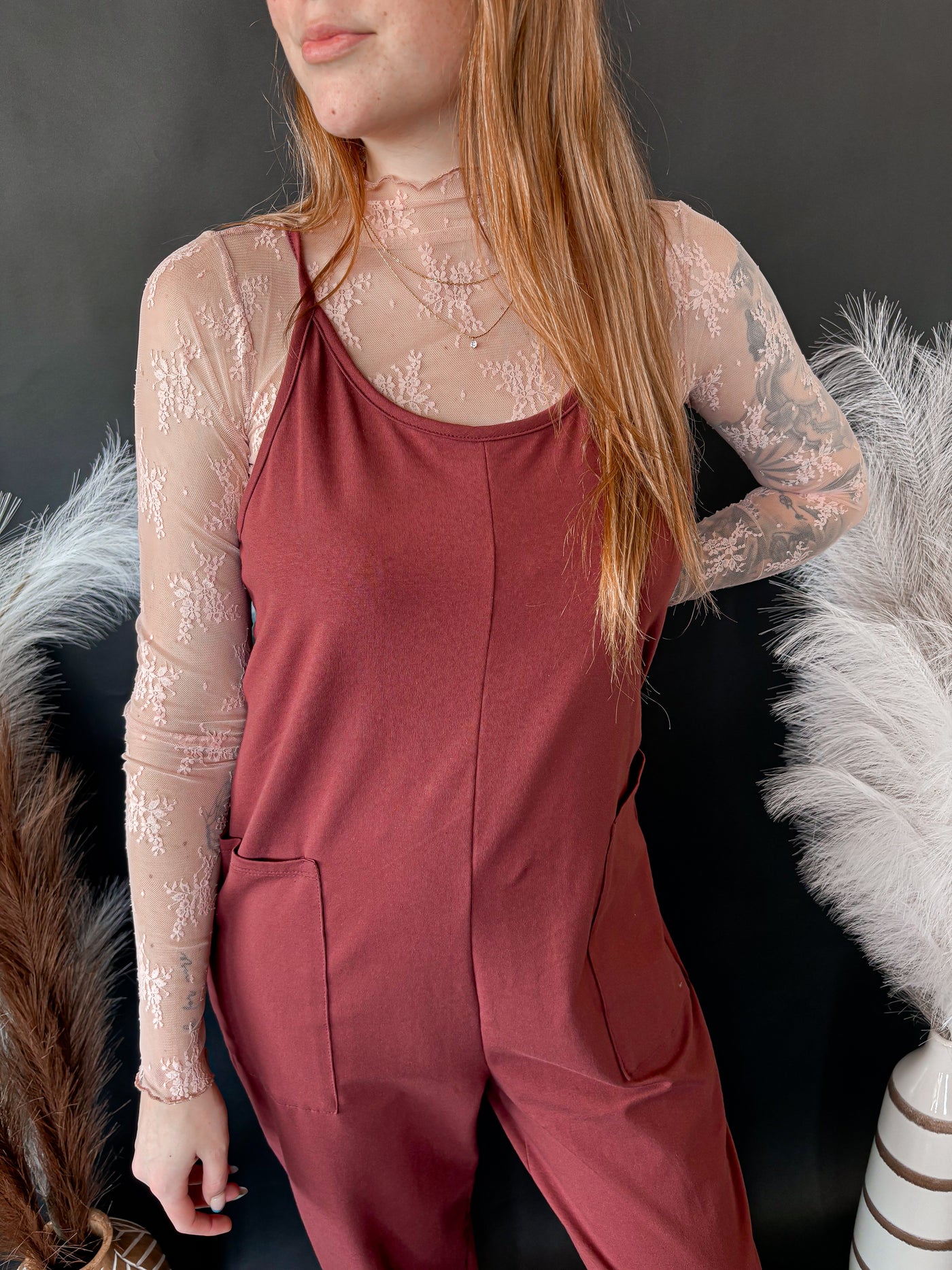 Cotton Relaxed Jumpsuit - Deep Berry