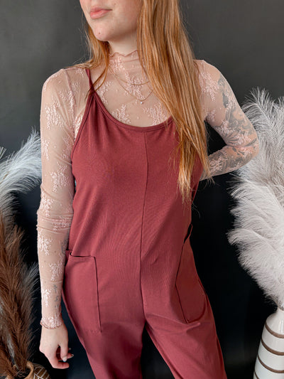 Cotton Relaxed Jumpsuit - Deep Berry