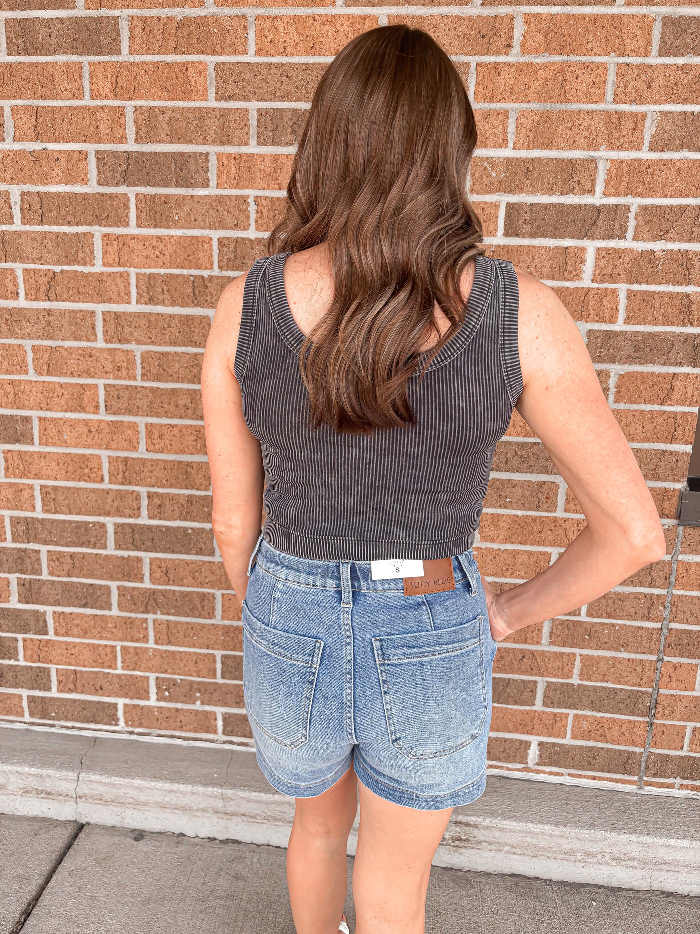 Stone Washed Ribbed Tank - Ash Black