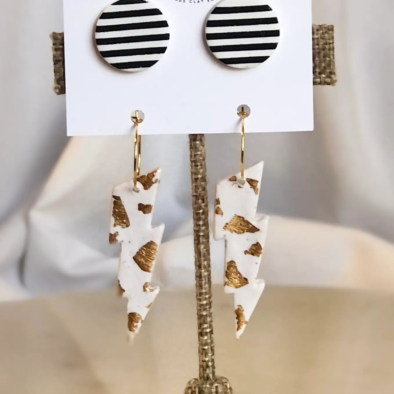 White Lightning Bolt Earring Set