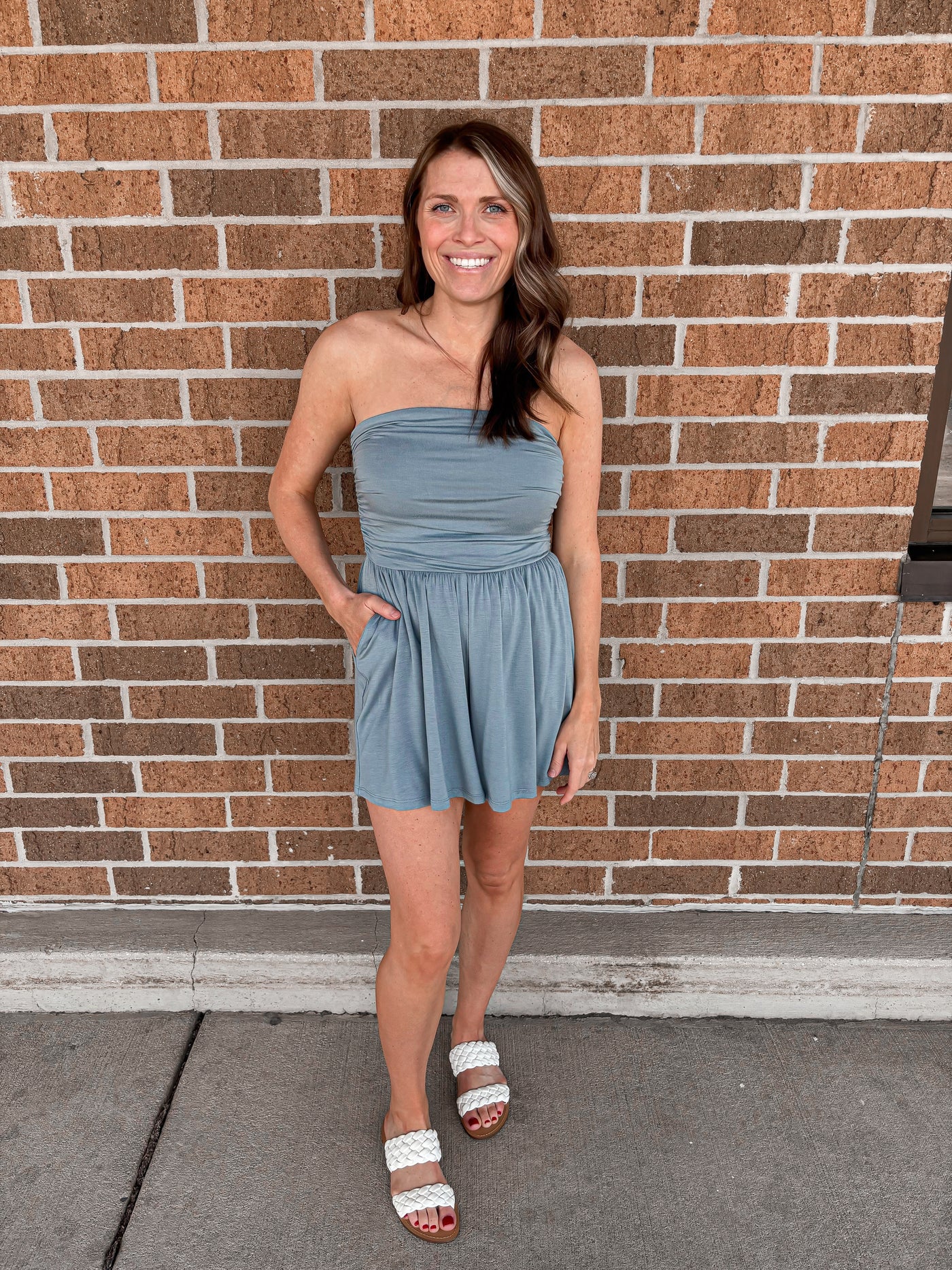 Tube Top Romper - Blue Grey