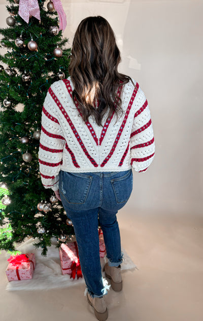 Claire Red Braided Sweater