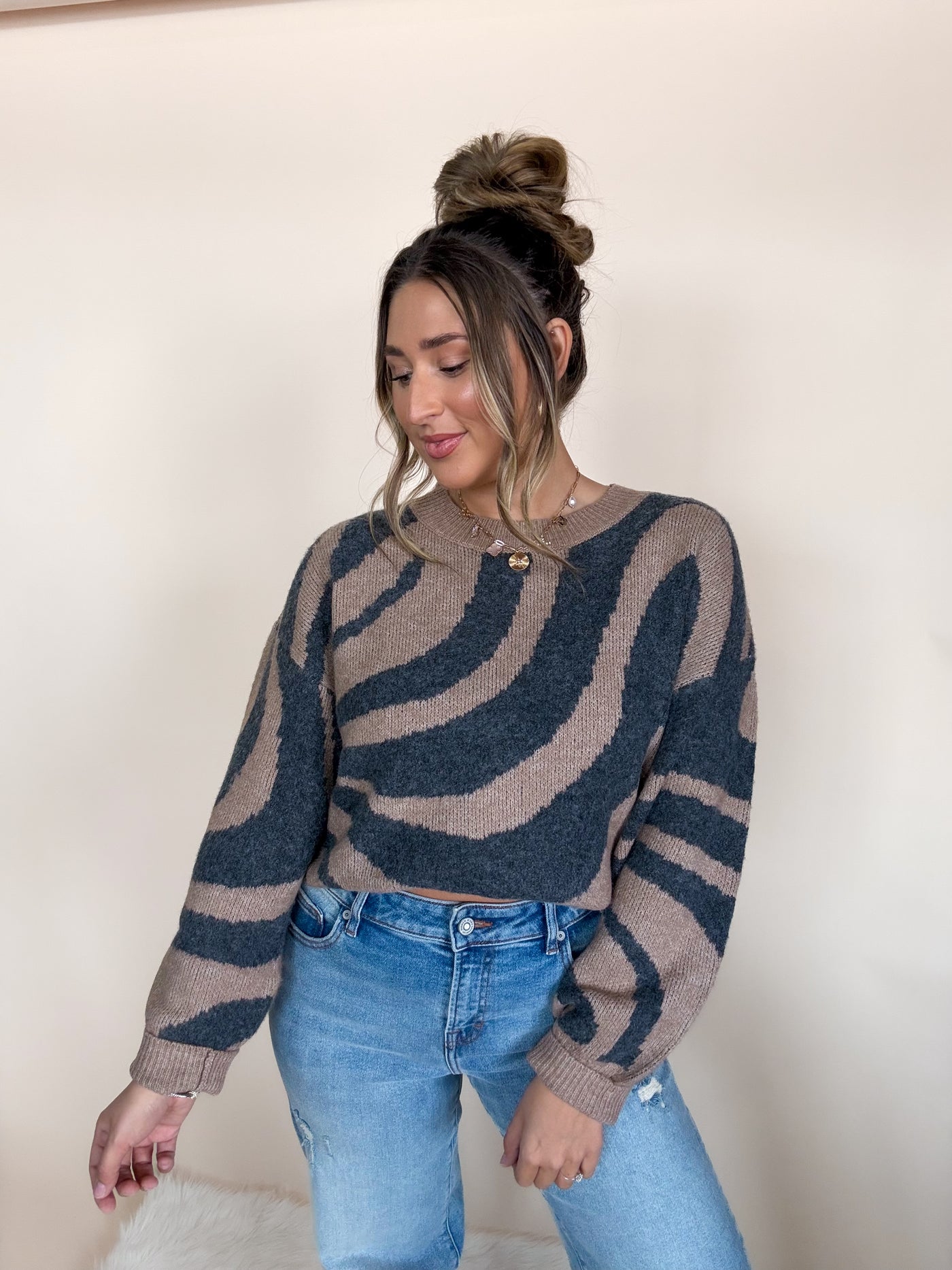 Zebra Print Knit Sweater