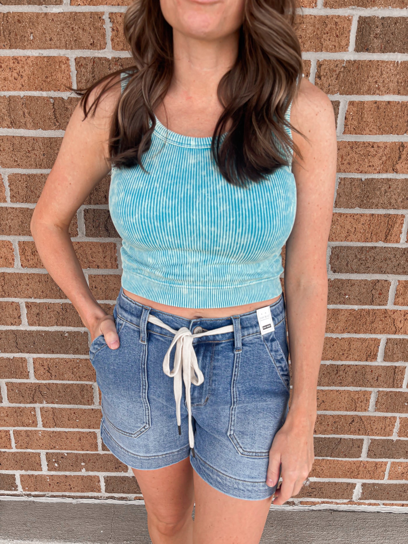 Stone Washed Ribbed Tank - Ice Blue