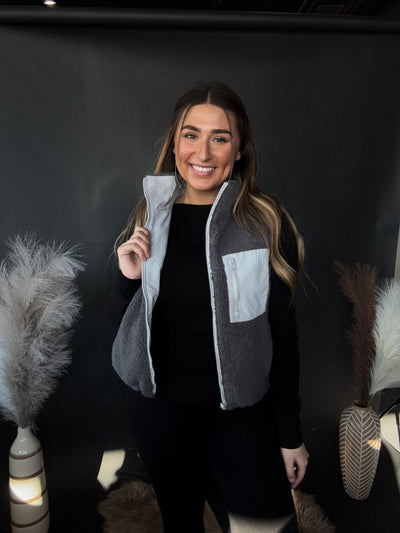 Kat Grey Reversible Fleece Vest