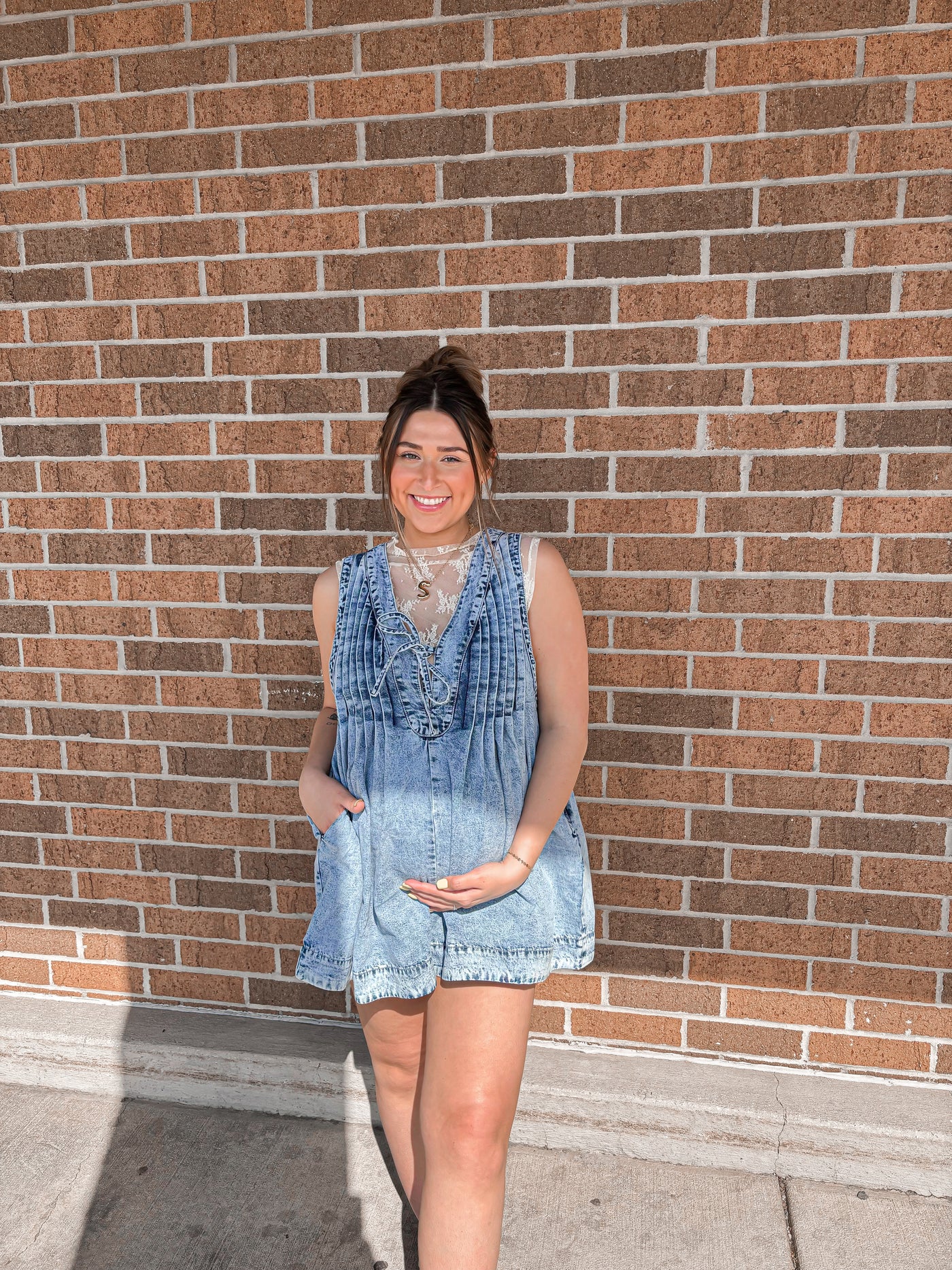 Leah Pleated Oversized Denim Romper