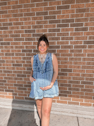Leah Pleated Oversized Denim Romper