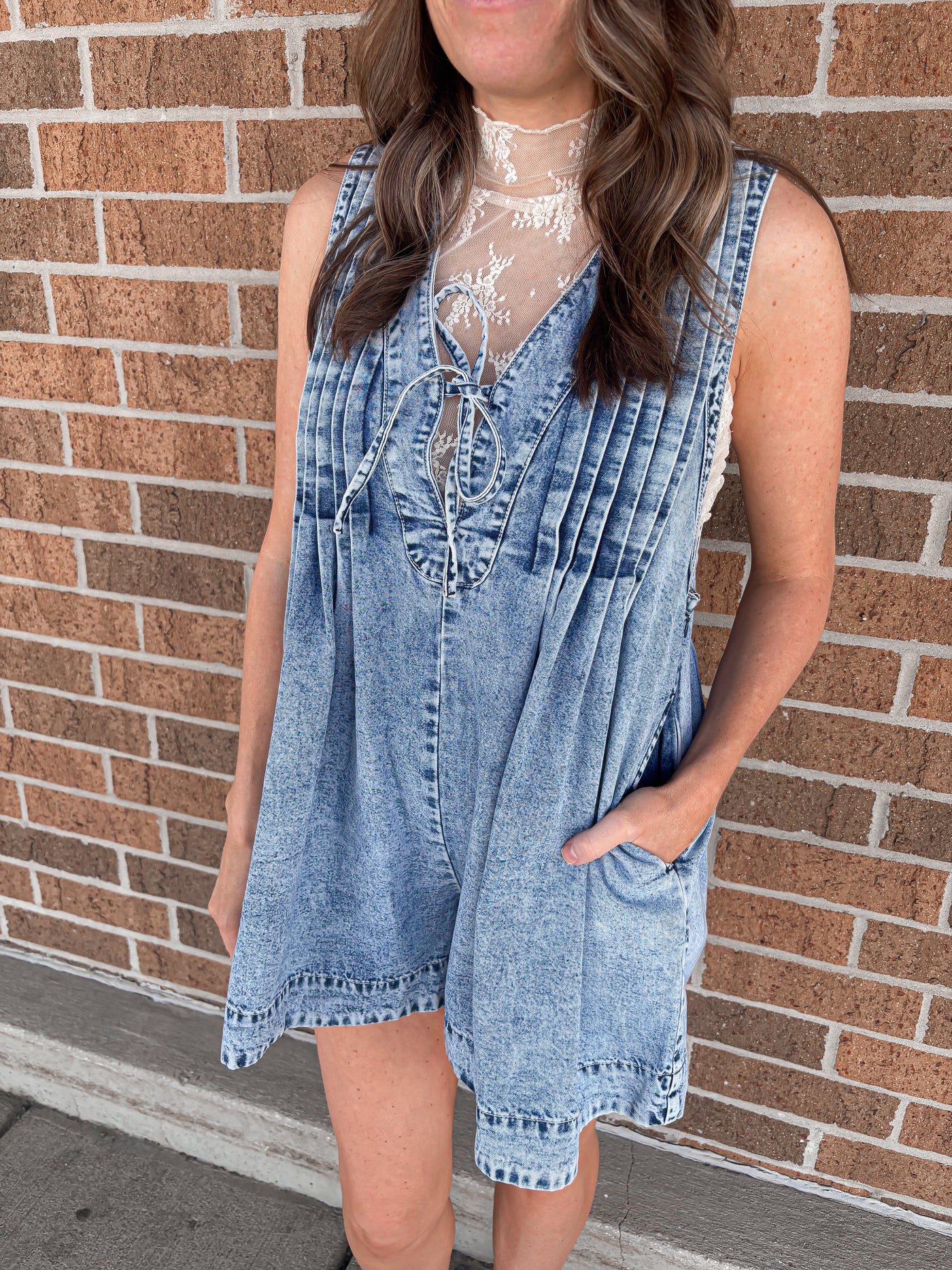 Leah Pleated Oversized Denim Romper