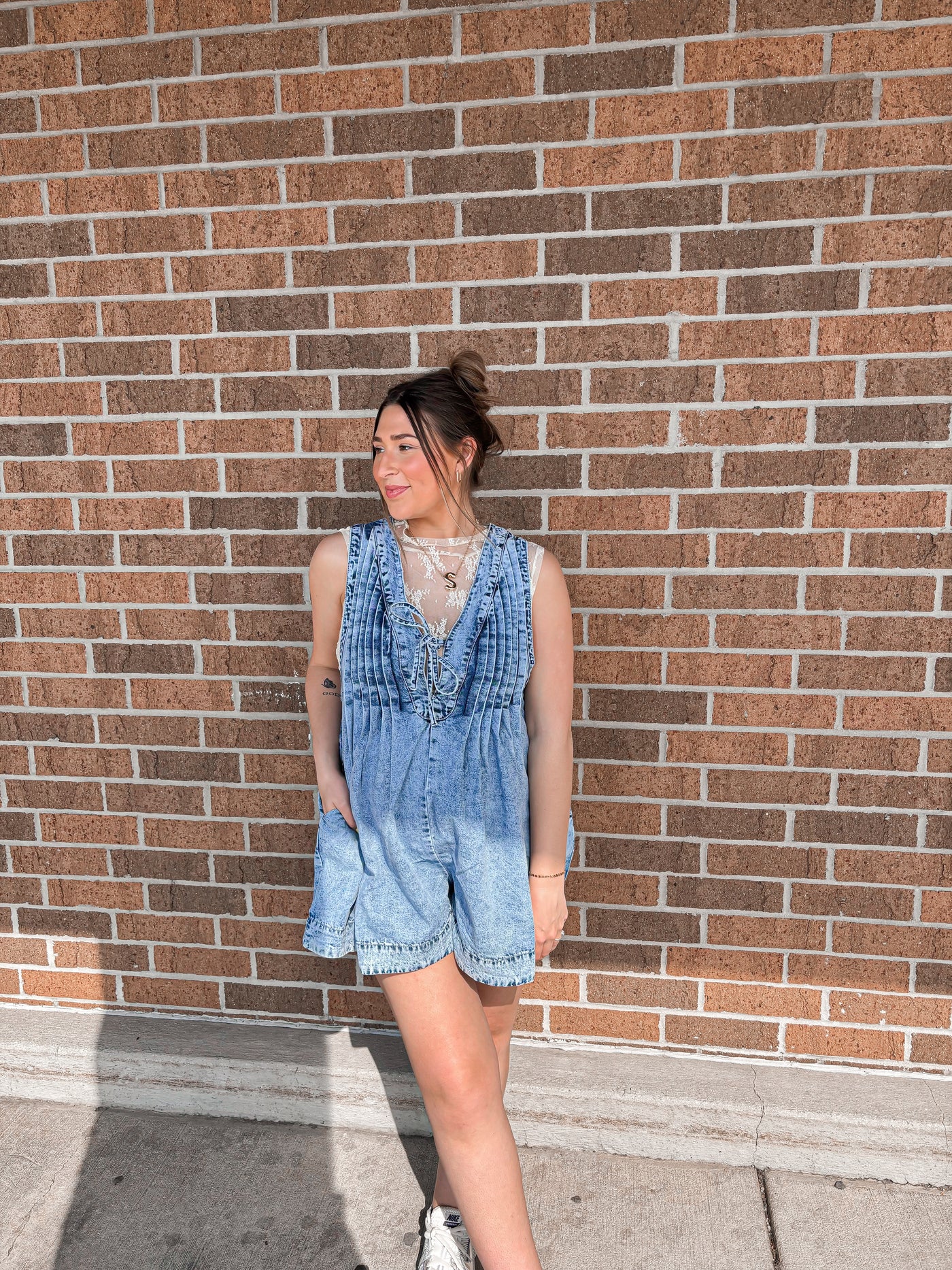 Leah Pleated Oversized Denim Romper