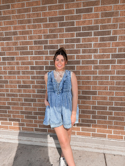 Leah Pleated Oversized Denim Romper