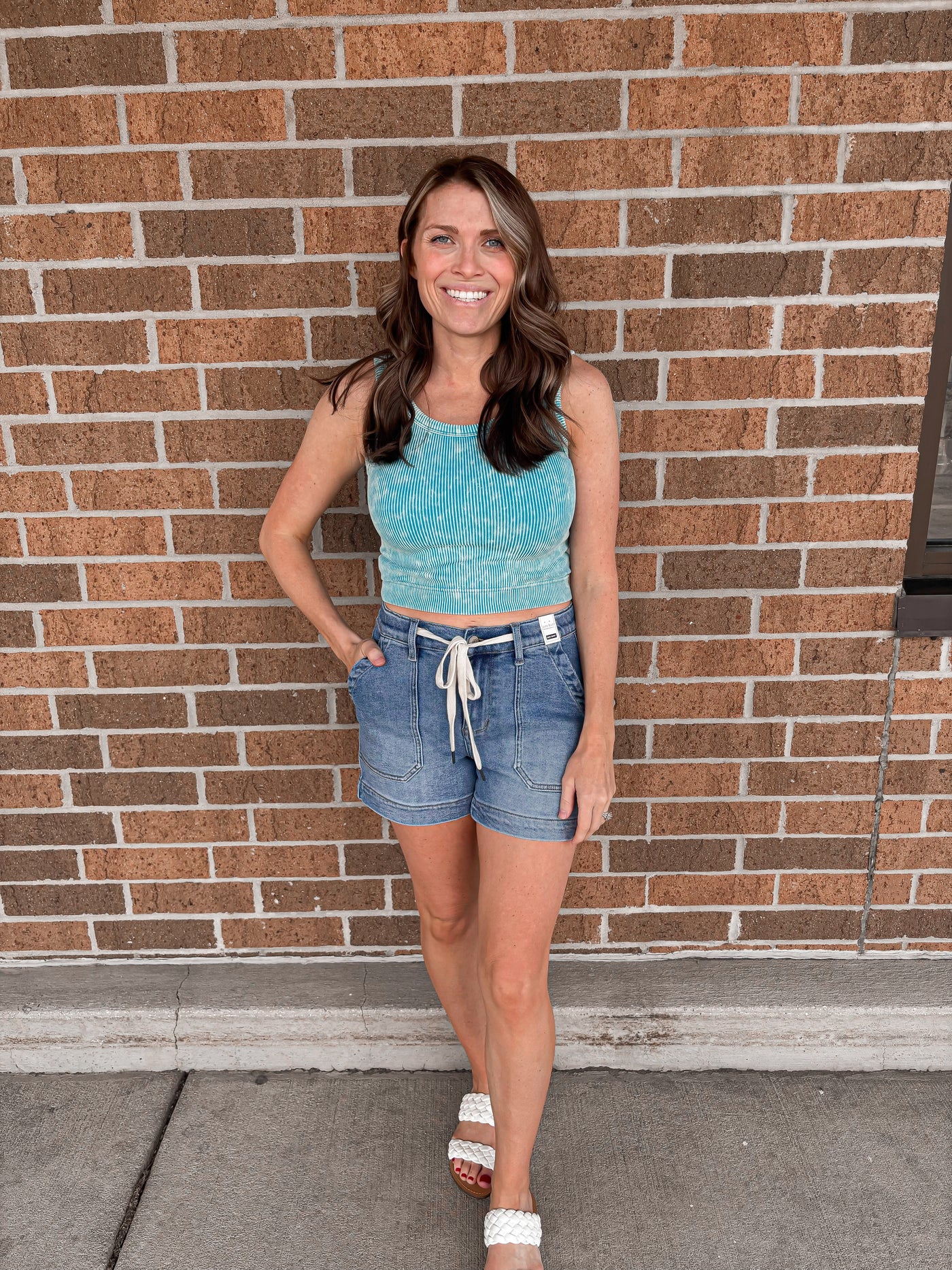 Stone Washed Ribbed Tank - Ice Blue