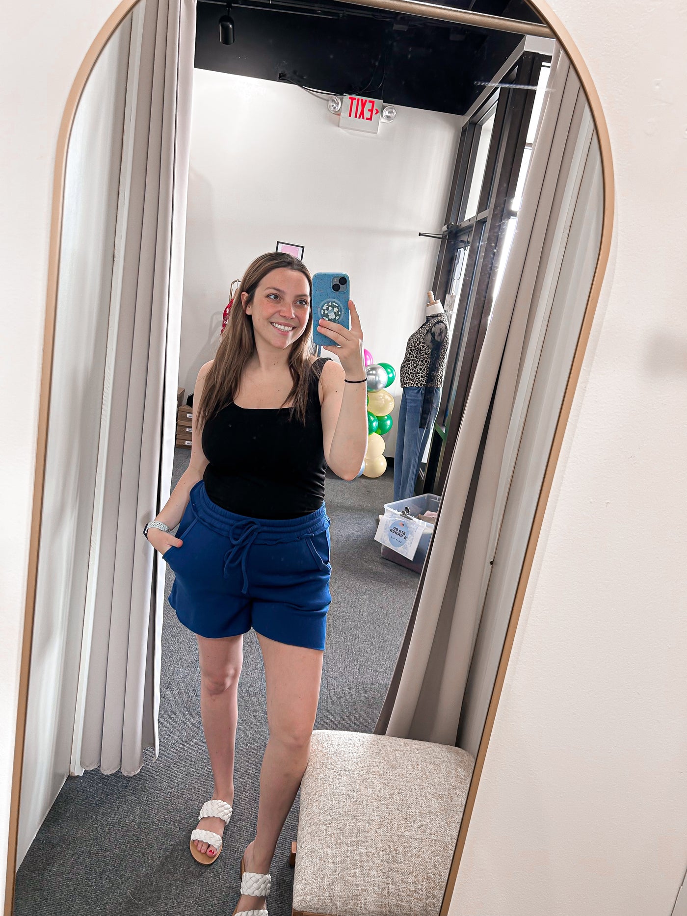 High Waisted Fleece Shorts - Lt Navy - FINAL SALE
