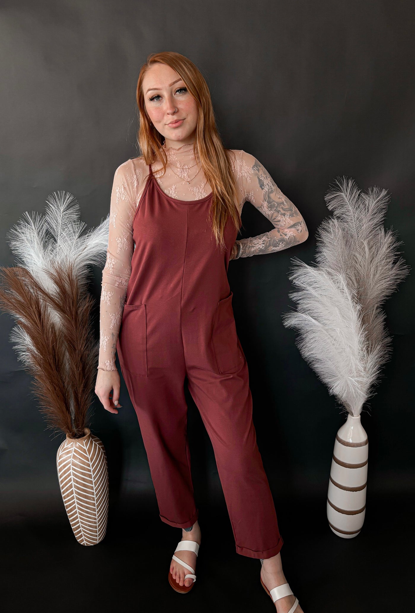 Cotton Relaxed Jumpsuit - Deep Berry