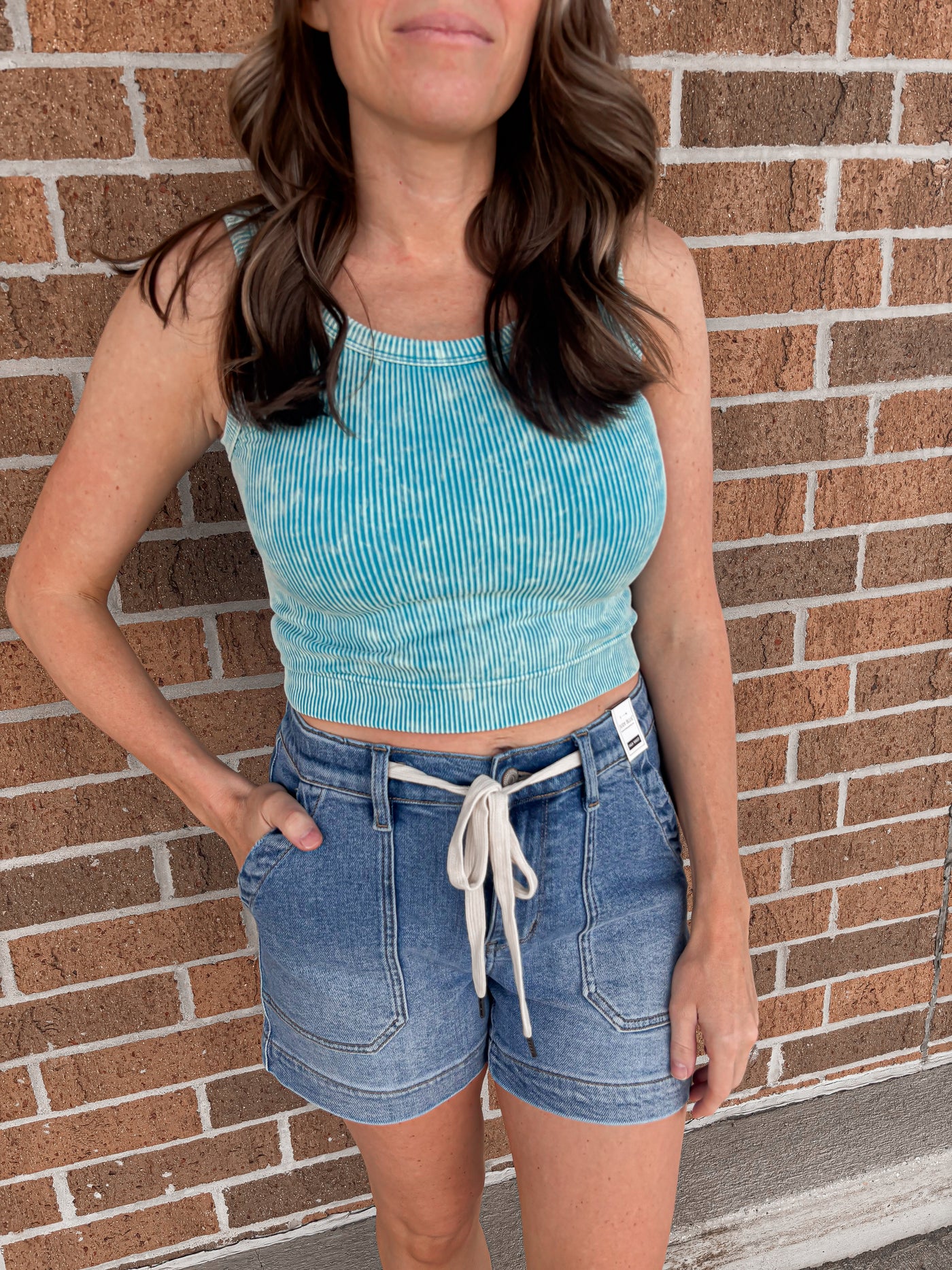 Stone Washed Ribbed Tank - Ice Blue